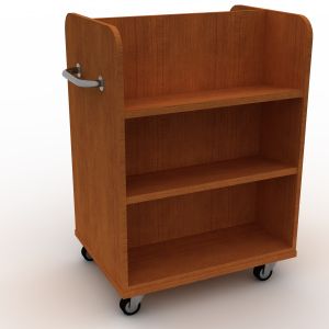 Mobile Double Sided Book Truck with 2 Angled Shelves per side, 4 Casters, 2 Bar Handles - 30"W x 42"H x 23"D