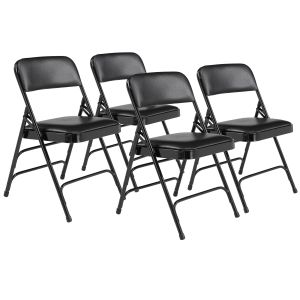 4 PACK National Public Seating 1300 Series Vinyl Padded Folding Chair Triple Brace-Black