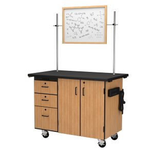 NPS® Mobile Science Cart with External Drawers and Pegboard, Whiteboard / Mirror
