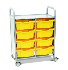 Gratnells Callero Plus Double Column Cart with Casters and 8 Deep Trays