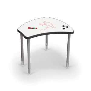 MooreCo Hierarchy Shapes Student Desk + Porcelain Top – Platinum Legs, 22" – 32"H x 29.9"W x 28.4"D
