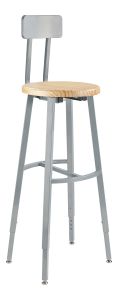 NPS® 30-38" Height Adjustable Titan 1000 LB Stool with Backrest, Solid Wood Seat, Grey Frame