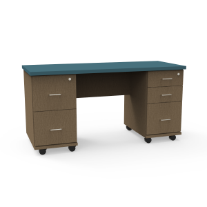 Jackson Teacher's Desk with Beveled Lotz Armor Edge™, Left Side: 2 File Drawer,  Right Side: 2 Drawers, 1 File Drawer, 60" W x 24" D