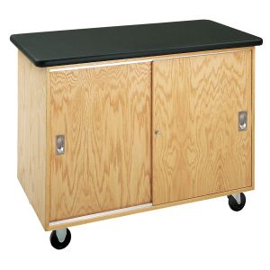 Diversified Spaces Economy Mobile Lab Table & Storage with Solid Laminate Top - Oak Wood
