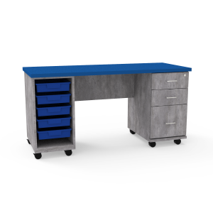 Jackson Teacher's Desk with 3mm Edge, Left Side: Tote Storage Cabinet with Five 3" Totes,  Right Side: 2 Drawers, 1 File Drawer, 60" W x 24" D