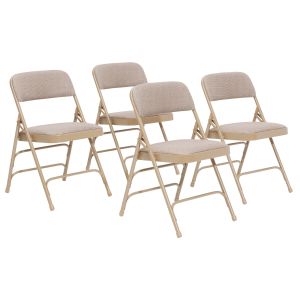 4 PACK National Public Seating 2300 Series Fabric Padded Metal Folding Chair Triple Brace-Beige