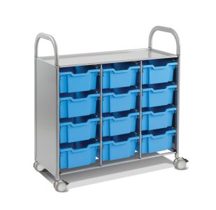 Gratnells Callero Plus Triple Column Cart with Casters and 12 Deep Trays