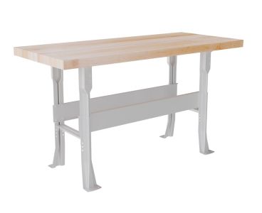 Diversified Spaces Two-Station Steel Workbench - Butcher Block Maple Top - Adjustable Height - Light Gray - 28" x 64"