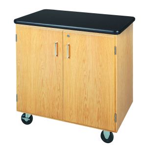Diversified Spaces Mobile Storage Cabinet with Locking Doors - Oak Wood with Laminate Top
