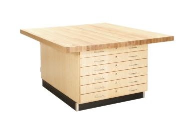 Diversified Spaces 4 Station Workbench with Cabinet and Flat Drawer Storage