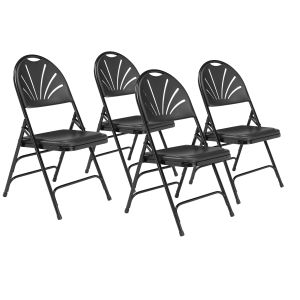 4 PACK National Public Seating 1100 Series Fan Back Plastic Folding Chair-Black