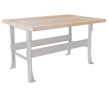 Diversified Spaces Four-Station Steel Workbench - Butcher Block Maple Top - Adjustable Height - Light Gray - 54" x 64"