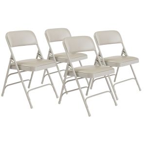 4 PACK National Public Seating 1300 Series Vinyl Padded Folding Chair Triple Brace- Warm Gray