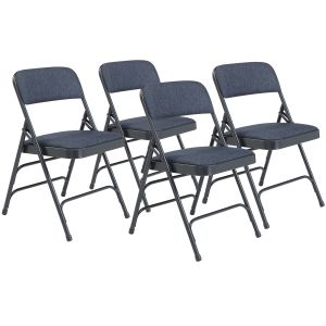 4 PACK National Public Seating 2300 Series Fabric Padded Metal Folding Chair Triple Brace-Blue