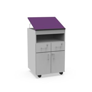 Traditional Teacher's Lectern, Open over 2 Top-Split Drawers over Double Doors with Adjustable Shelf