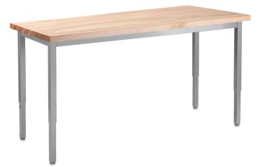 NPS® Heavy Duty Height Adjustable Steel Table, Grey Frame, 30 X 60, Butcherblock Top