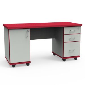 Jackson Teacher's Desk with 3mm Edge, Left Side: 1 Door with Adjustable Shelf,  Right Side: 2 Drawers, 1 File Drawer, 60" W x 24" D