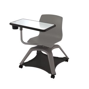 MooreCo Seed Enroll Chair (18") / Porcelain Tablet Arm / Cup Holder / Hard Casters, 33.1"H x 25.6"W x 25.6"D