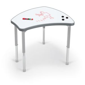 MooreCo Hierarchy Shapes Desk + Porcelain Top - Standing Height Legs (Platinum Legs) , 27" – 42"H x 29.9"W x 28.4"D