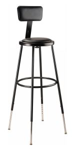 National Public Seating 32 -39" Height Adjustable Heavy Duty Vinyl Padded Steel Stool With Backrest, Black - Model 6430HB-10