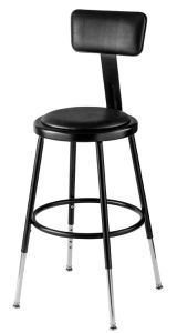 NPS 6400 Series Height Adjustable 19"-27" Black Vinyl Padded Stool with Backrest