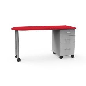 Universal Appleton Teacher's Desk with 3mm Edge HPL Shaped Top, 2 Box Drawers, 1 File Drawer, 2" ELS Adjustable Straight Round Legs, Casters, 60" W x 24" D