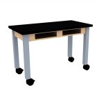 Diversified Spaces PerpetuLab Science Lab Table with Wheels, Book Compartments, Steel Legs, and Phenolic Top - 30" x 54"